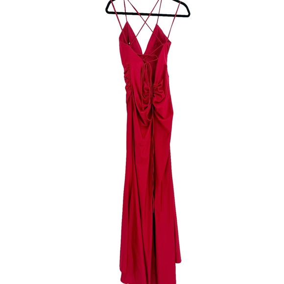 XSCAPE Stretch Satin Strappy Side-gathered High-slit Dress In Red Size 6 NWOT - Picture 6 of 11